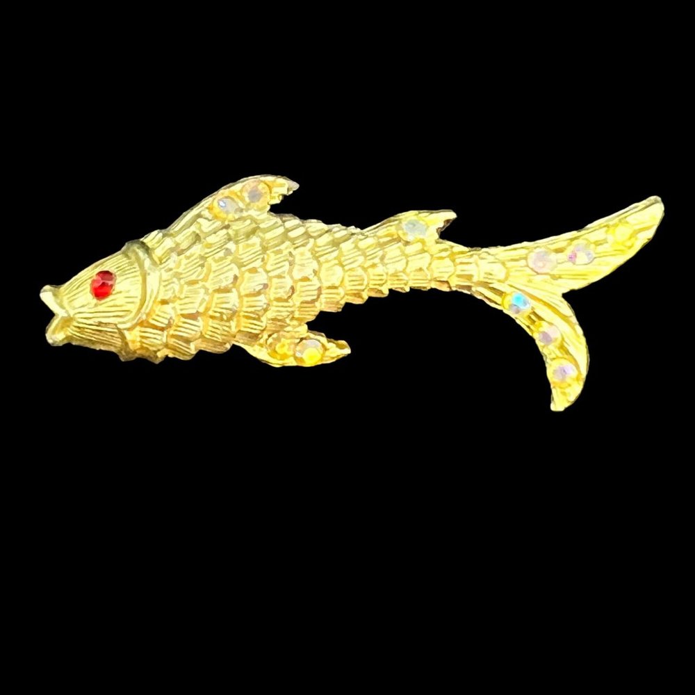 Vintage Gold Tone And Aurora Borealis Rhinestones Koi Fish Brooch ( 3361)